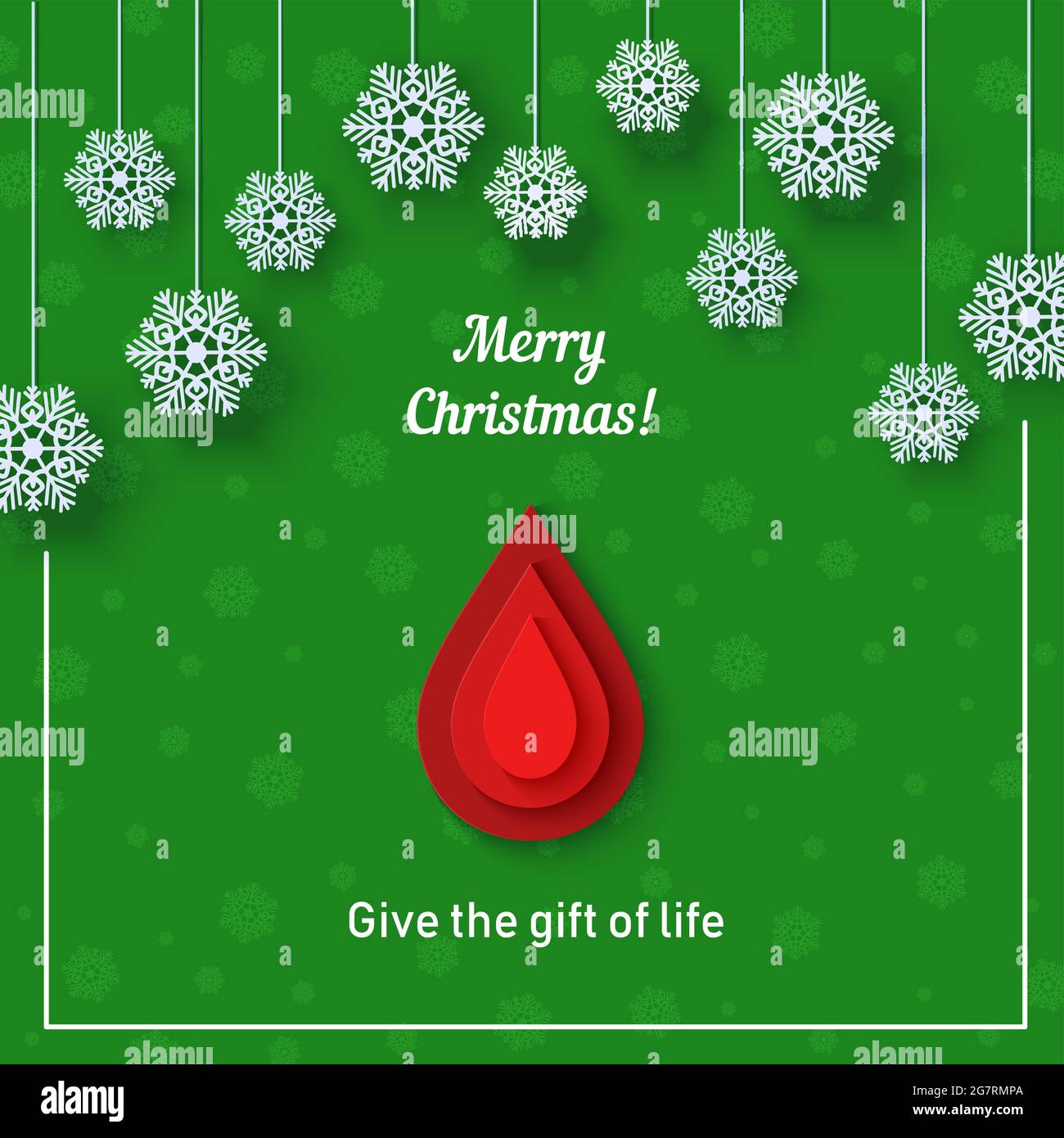Red drop of blood donation card in paper cut style. Thank you Merry