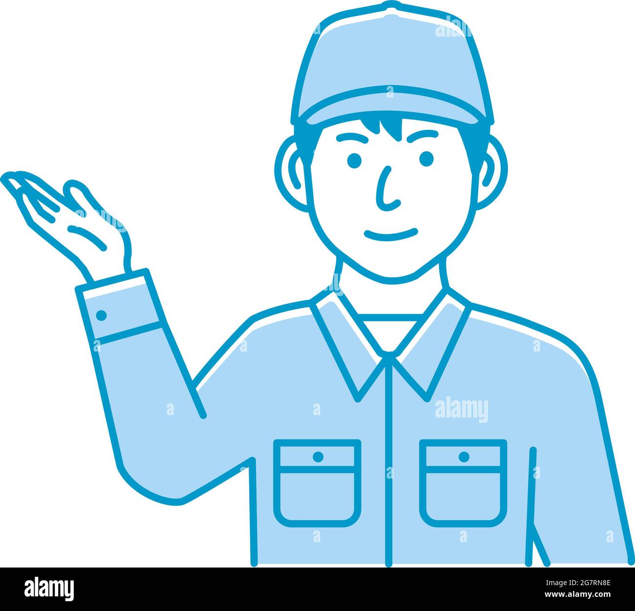 Male blue collar worker gesture illustration navigate,