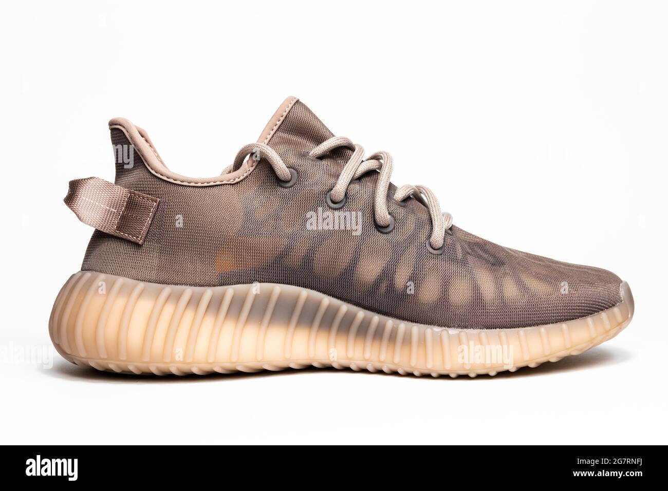 WARSAW, POLAND - Jul 06, 2021: A closeup of Adidas Yeezy boost 350 V2 Mono  Mist. Famous limited collection sneakers. Adidas running shoes isolated on  Stock Photo - Alamy