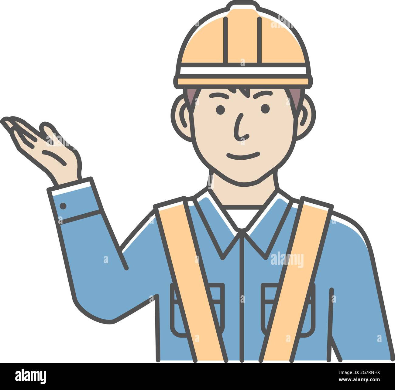 Male blue collar worker gesture illustration navigate,