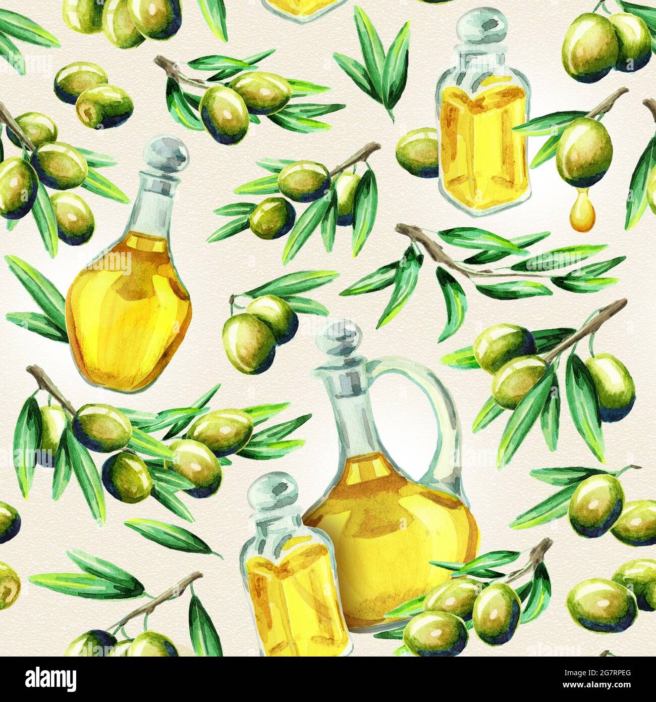 Olive oil pattern. Watercolor Stock Photo - Alamy