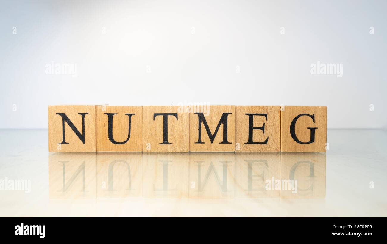 The word Nutmeg was created from wooden letter cubes. Gastronomy and