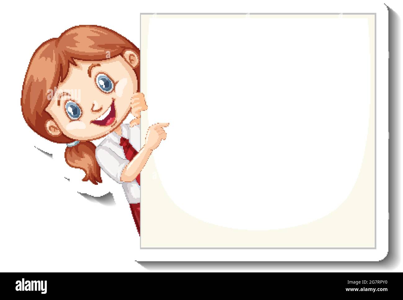 A sticker template with a student girl holding empty board illustration ...