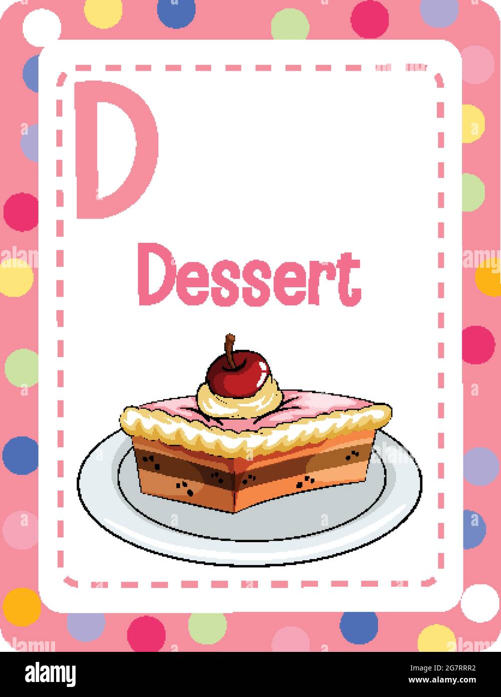 Alphabet flashcard with letter D for Dessert illustration Stock Vector