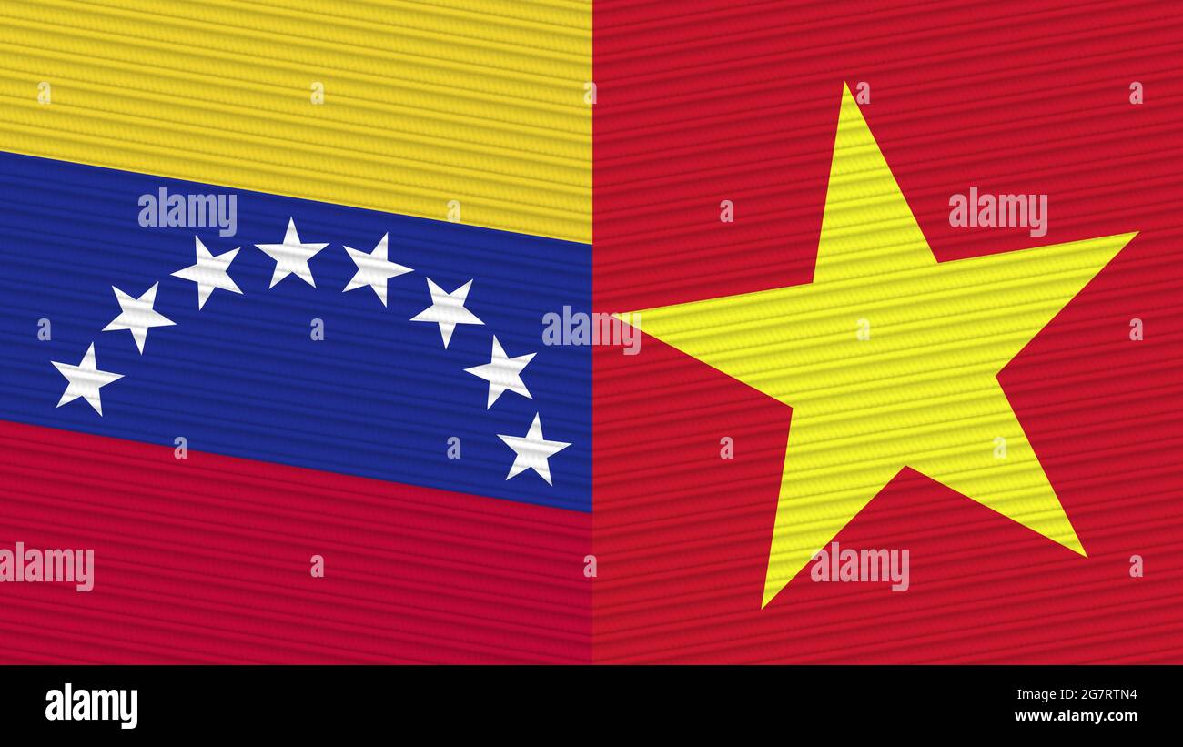Vietnam and Venezuela Two Half Flags Together Fabric Texture Illustration Stock Photo