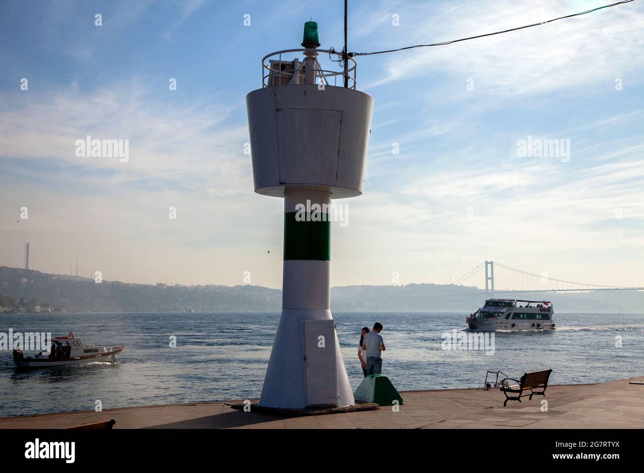 Besiktas,IstanbulTurkey - 10-23-2017:Akintiburnu lighthouse and Bosphorus view Stock Photo