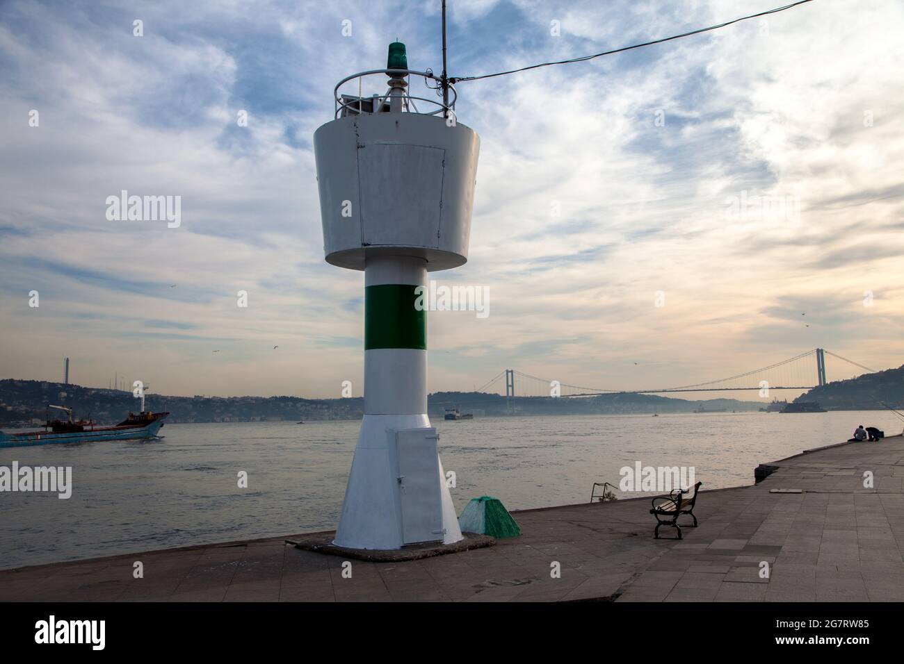 Besiktas,Istanbul,Turkey - 10-23-2017:Akintiburnu lighthouse and Bosphorus view Stock Photo