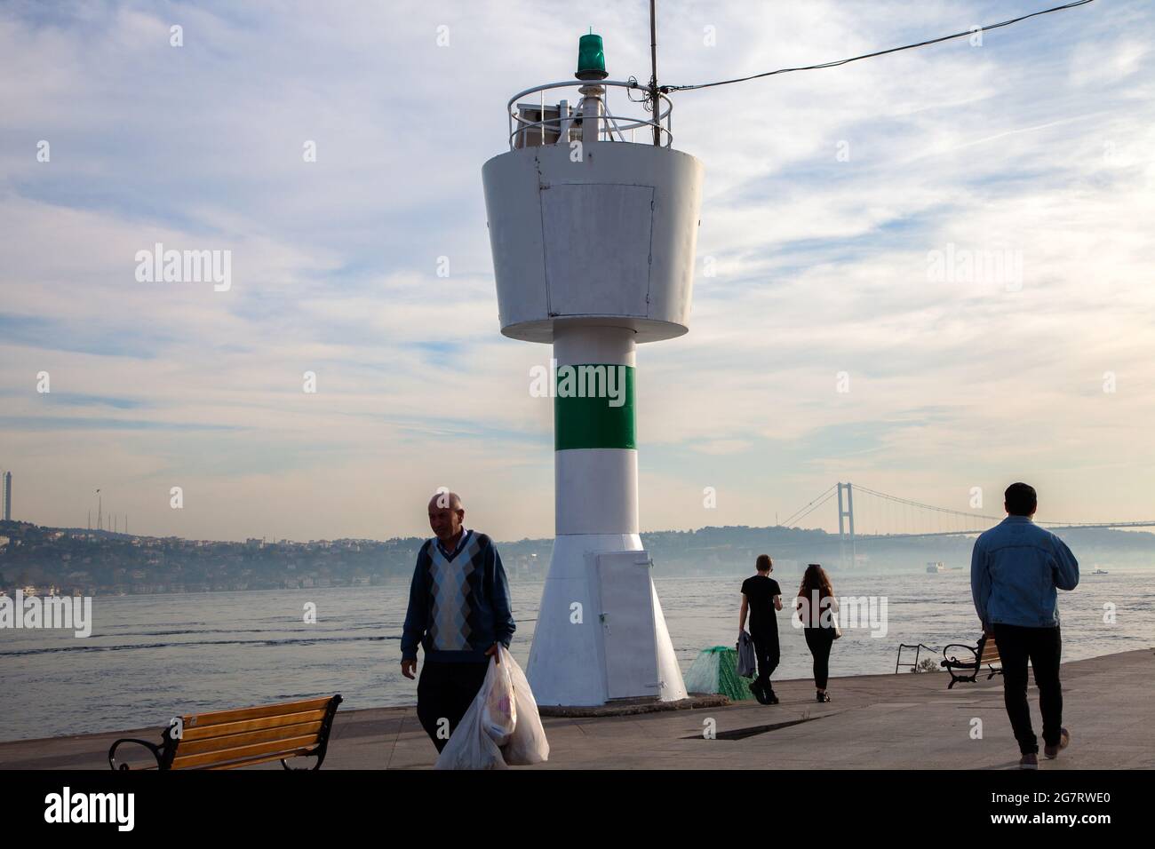 Besiktas,IstanbulTurkey - 10-23-2017:Akintiburnu lighthouse and Bosphorus view Stock Photo