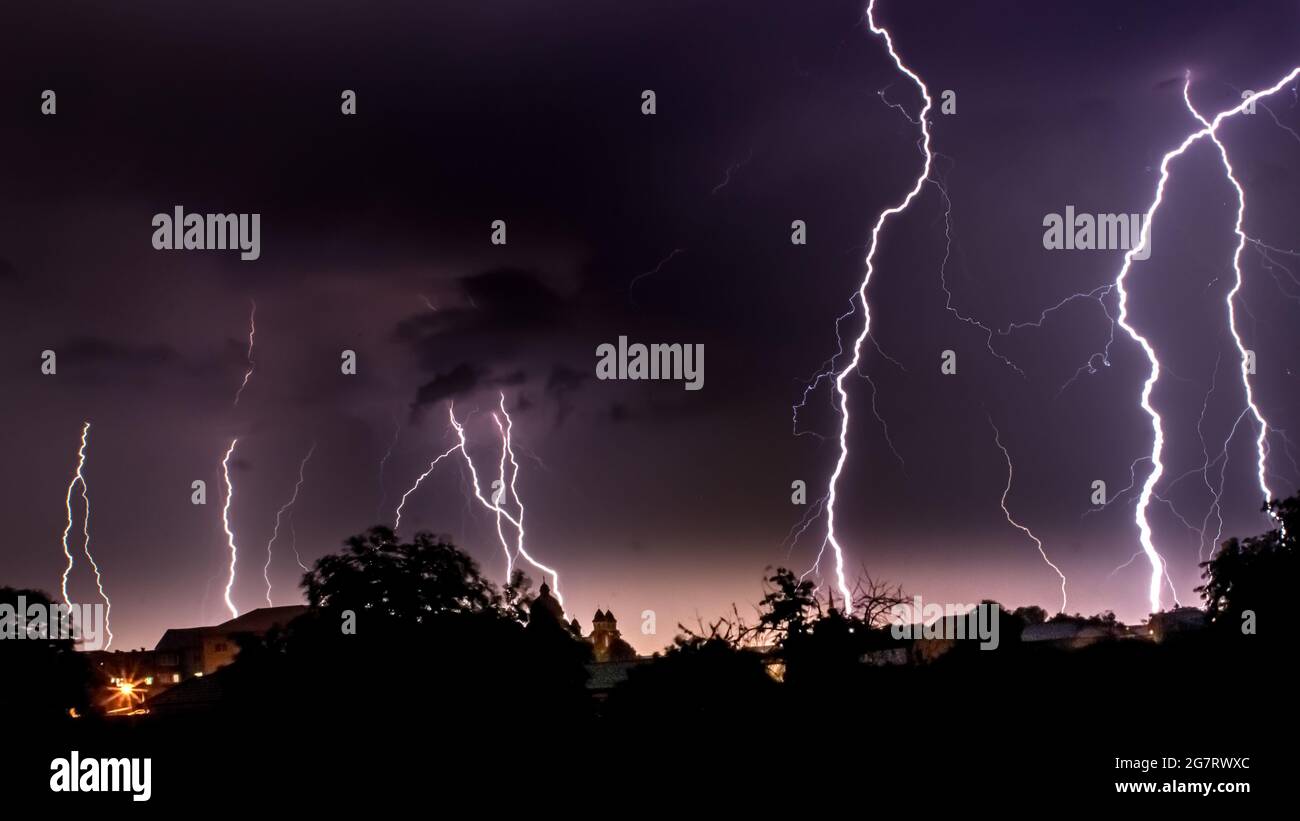 Thunderstorm in the city Stock Photo