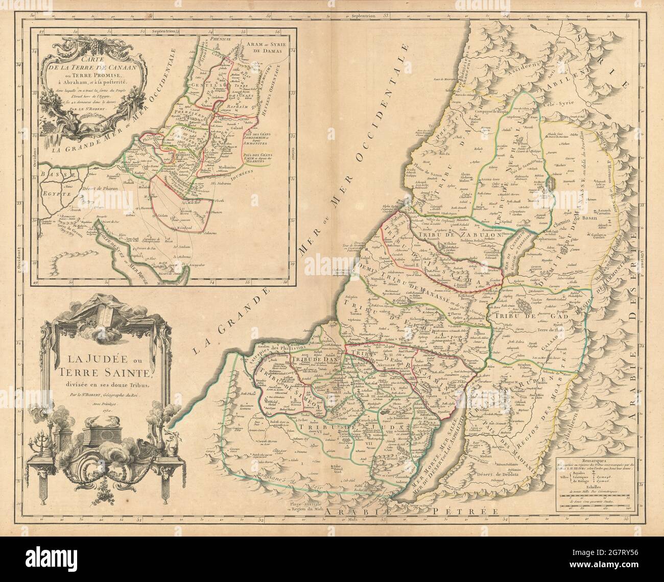 'La Judée ou Terre Sainte divisée en ses douze tribus' Israel. VAUGONDY 1750 map Stock Photo