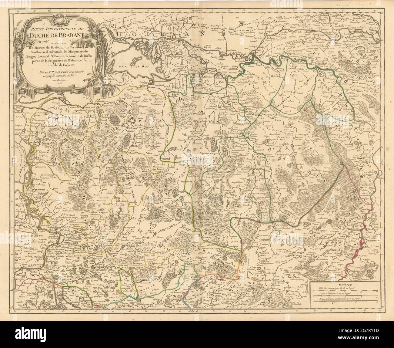 'Partie Septentrionale du Duché de Brabant' North. Limburg. VAUGONDY 1752 map Stock Photo