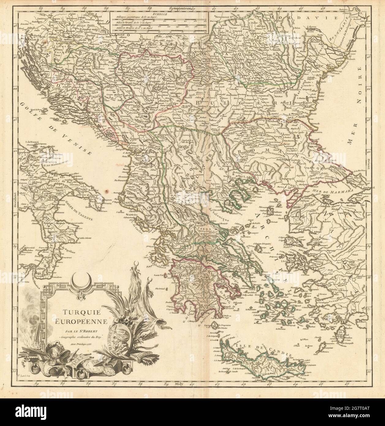 'Turquie Européenne'. Turkey in Europe. Balkans Greece Aegean. VAUGONDY 1755 map Stock Photo