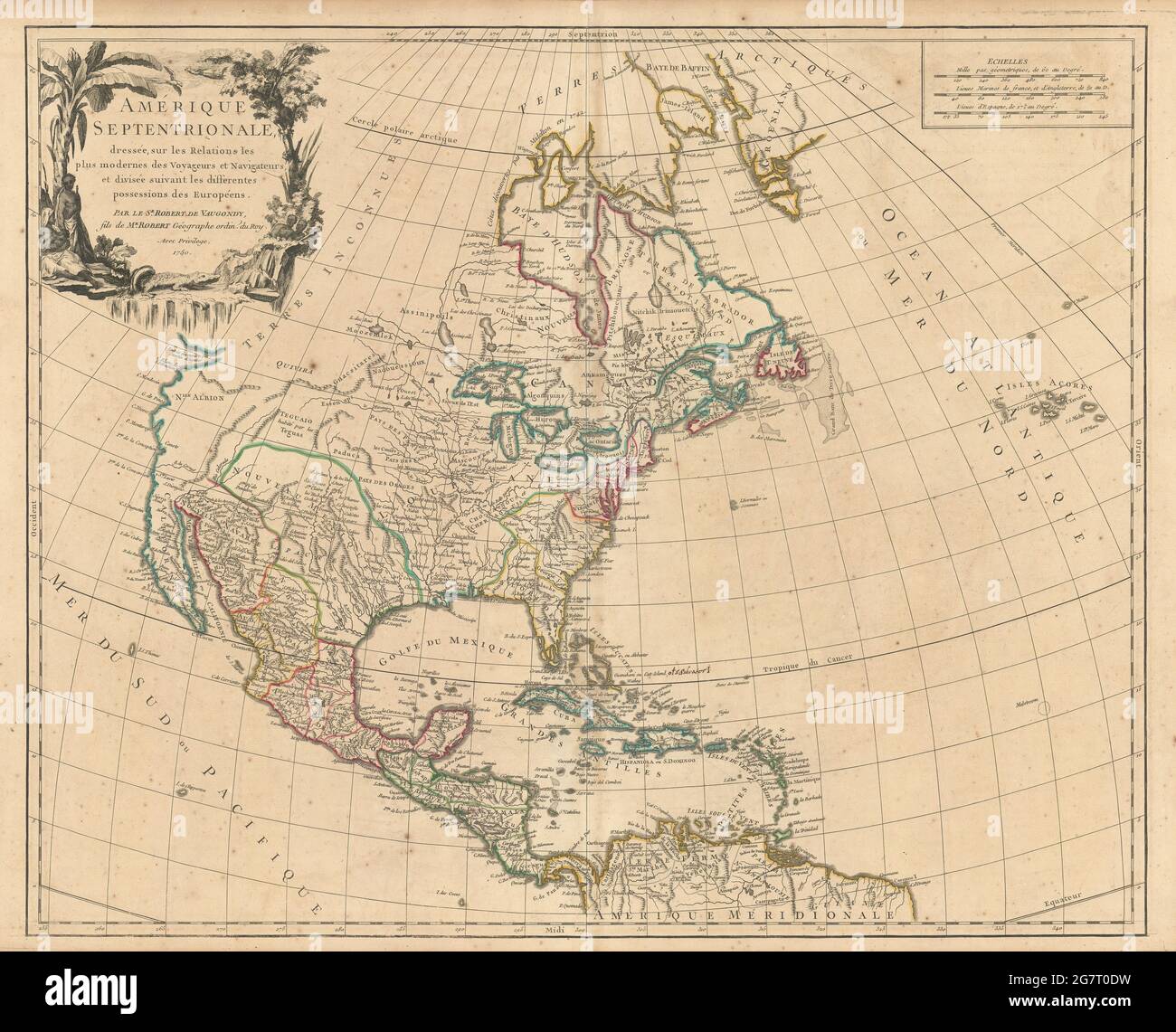 'Amérique Septentrionale'. North America United States Canada. VAUGONDY 1750 map Stock Photo