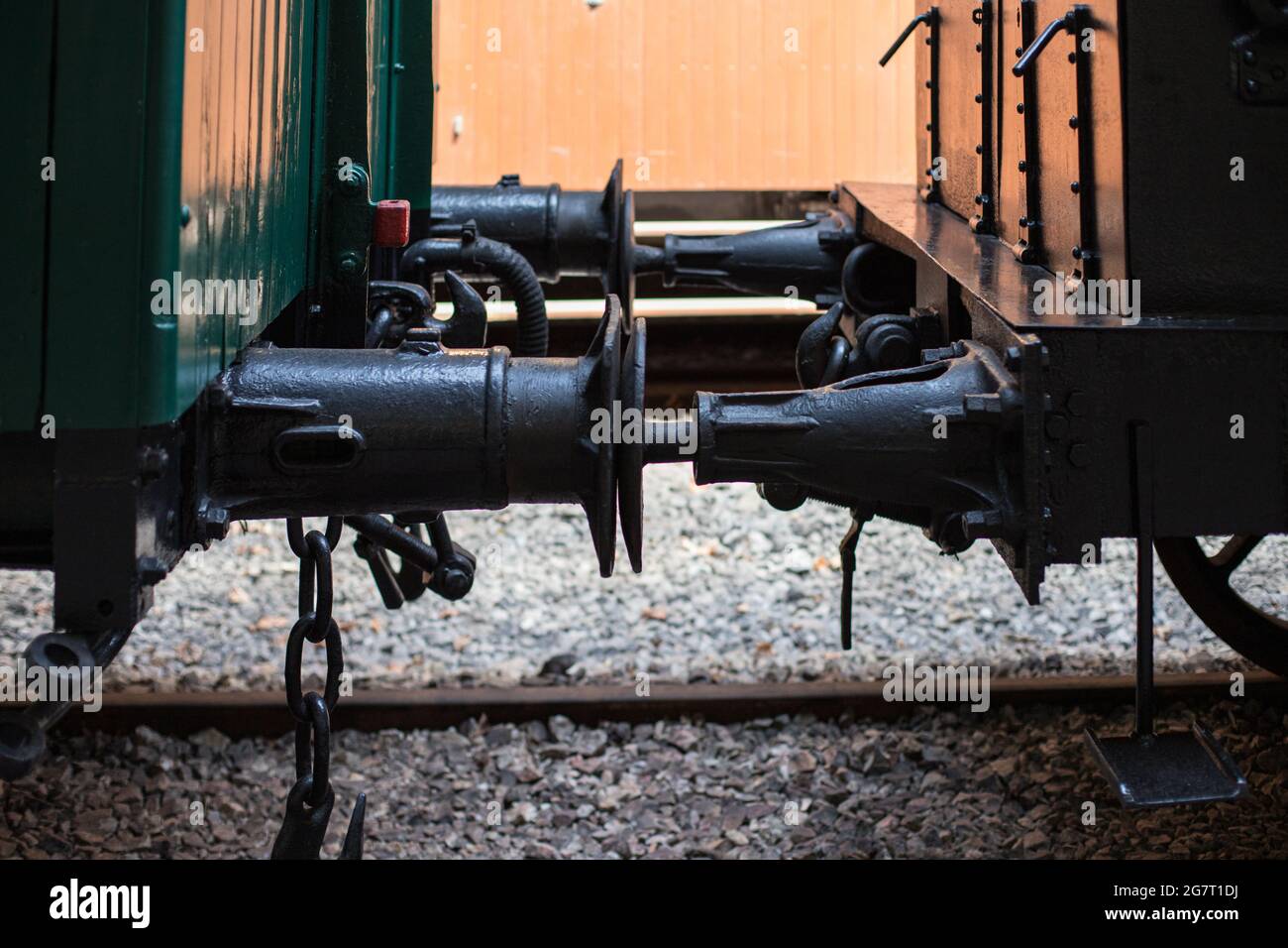 Classic train car coupler joint Stock Photo Alamy