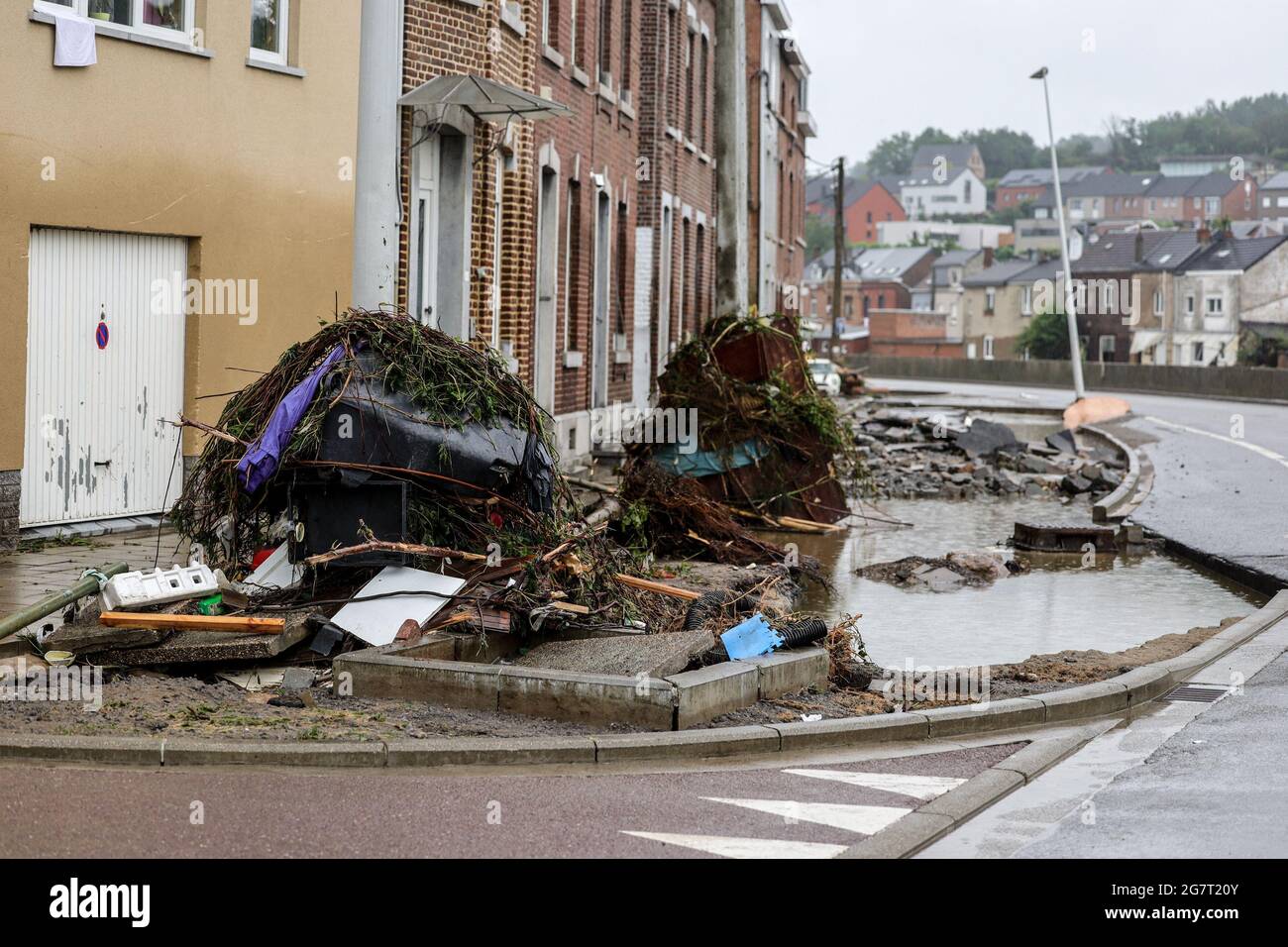 A view of damage caused by floods in Liege, Belgium on July 16, 2021