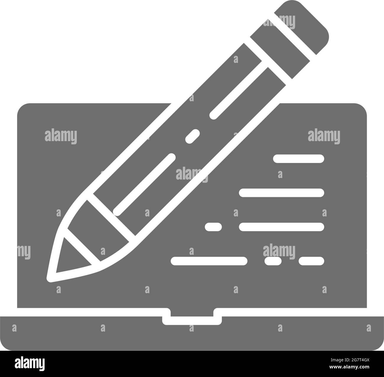Laptop with pen, write review, email notebook, chat grey icon Stock ...