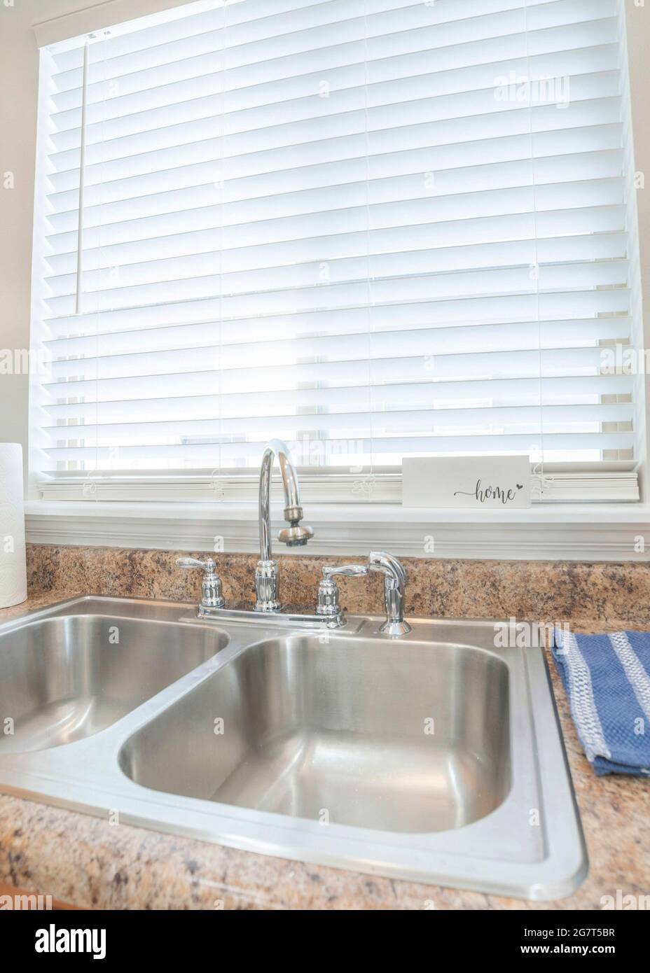 Vertical Kitchen stainless double sink with marble countertop with ...