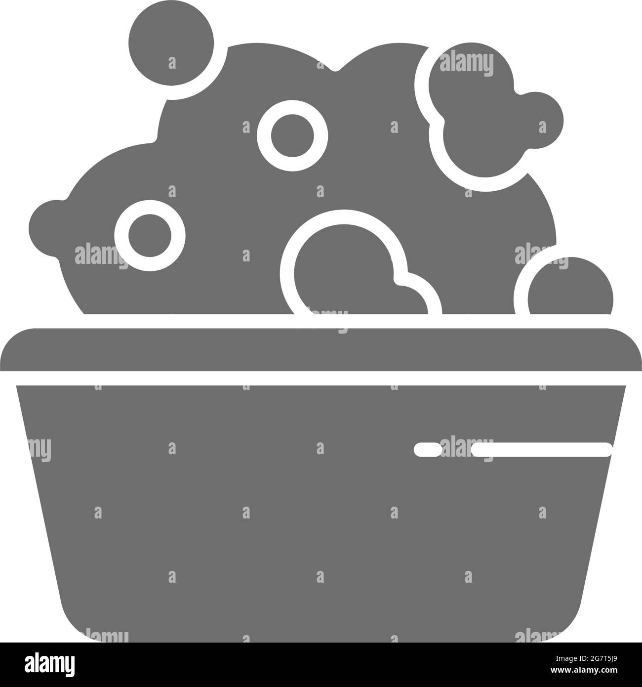 Basin with soapy water, washing grey icon. Stock Vector