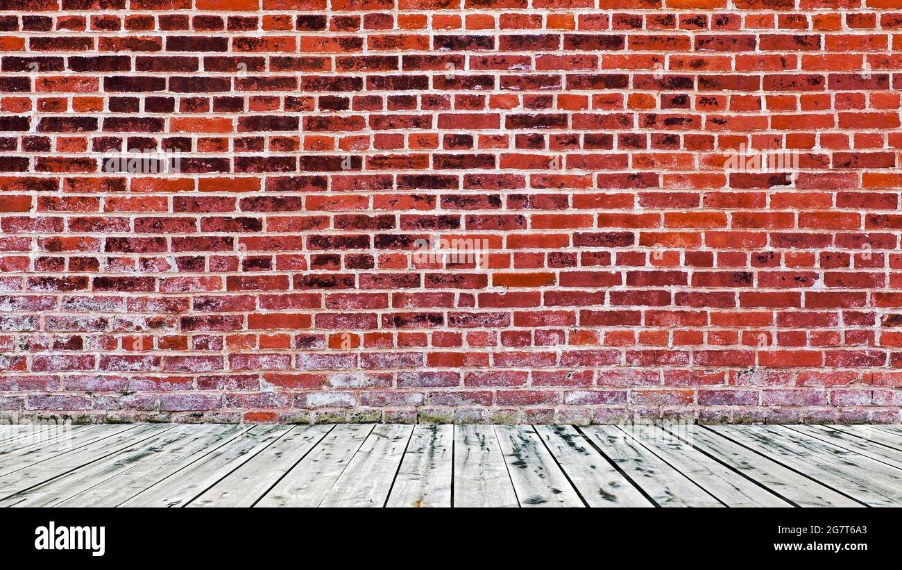 Brick wall with wooden floor background Stock Photo Alamy
