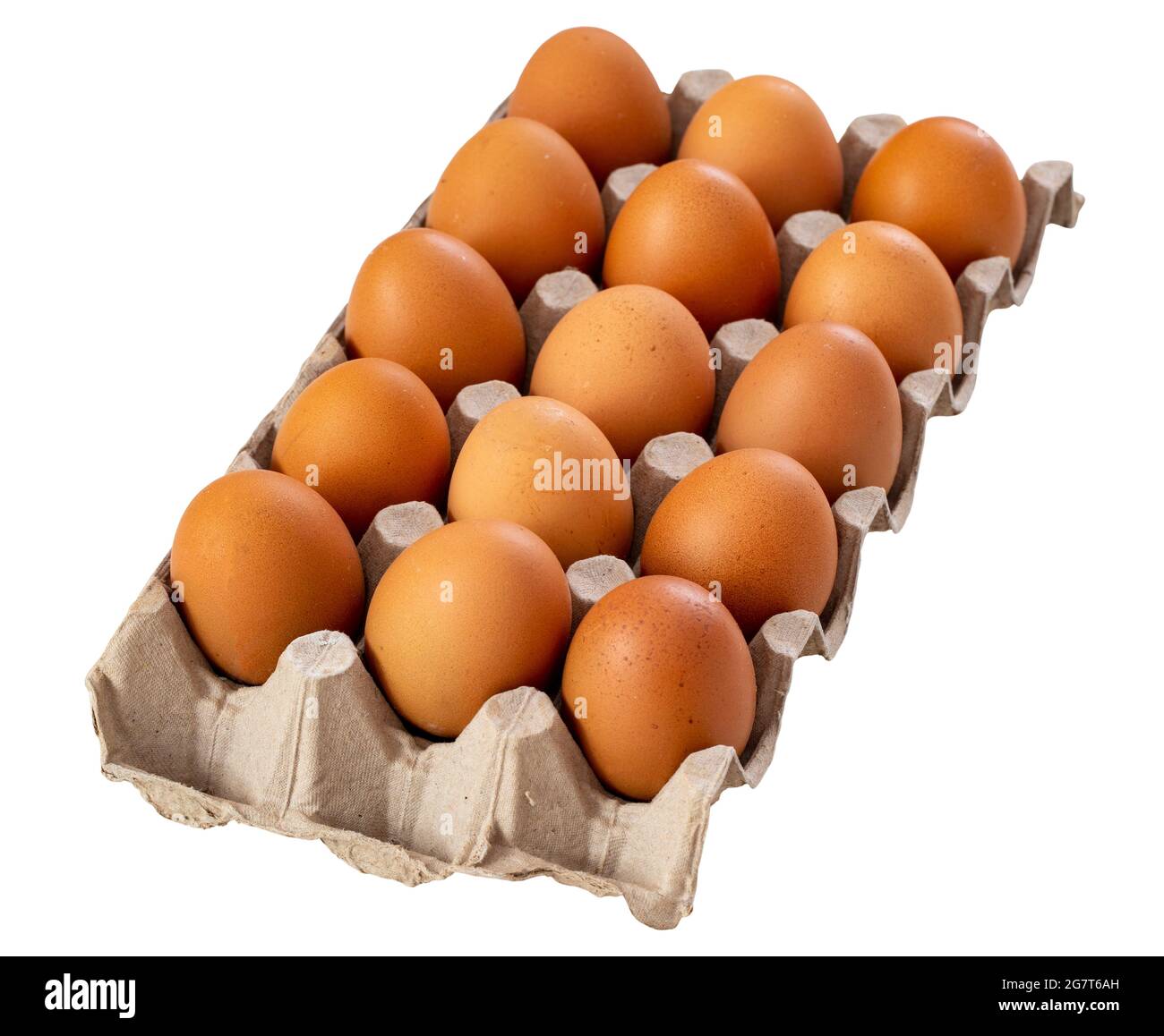 Carton egg isolated on white background. organic brown eggs. Egg boxes Stock Photo