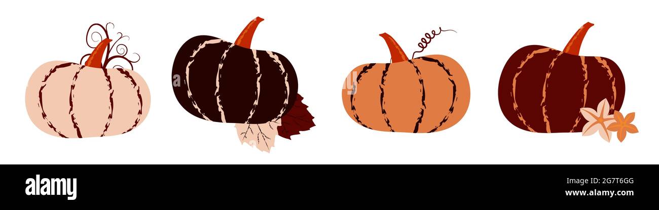 Flat pumpkin set in autumn palette Stock Vector
