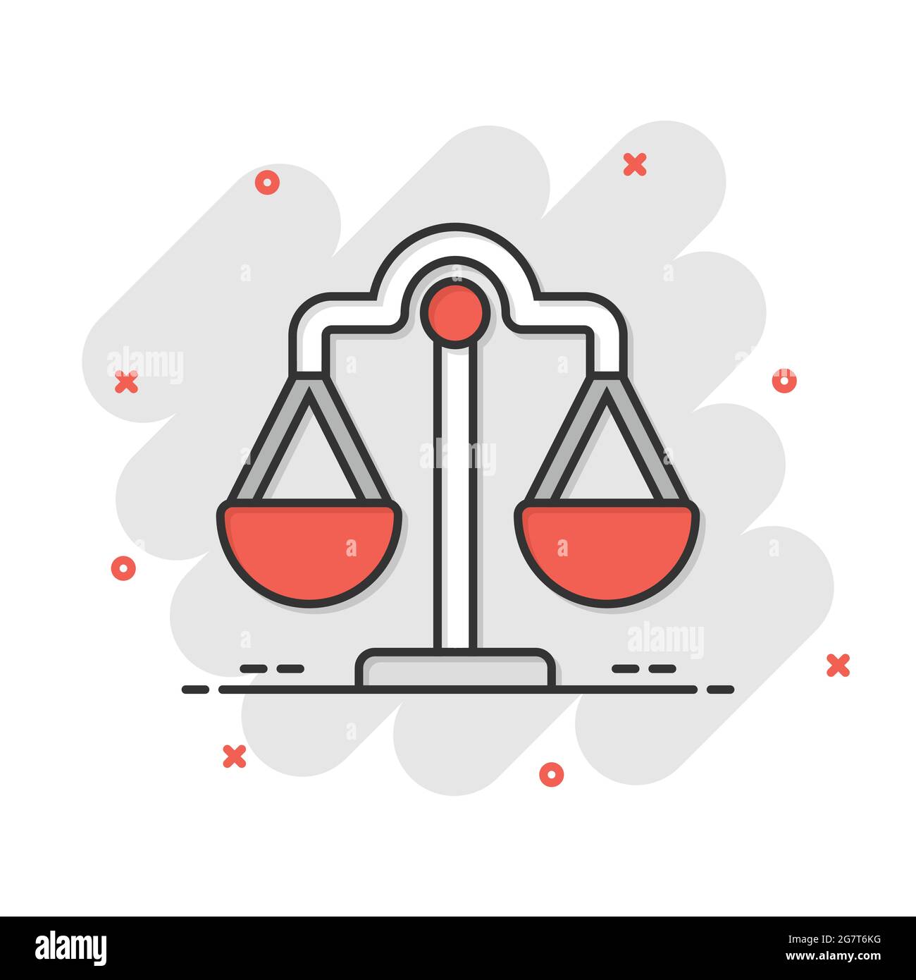 Scale balance icon in comic style. Justice cartoon vector illustration ...