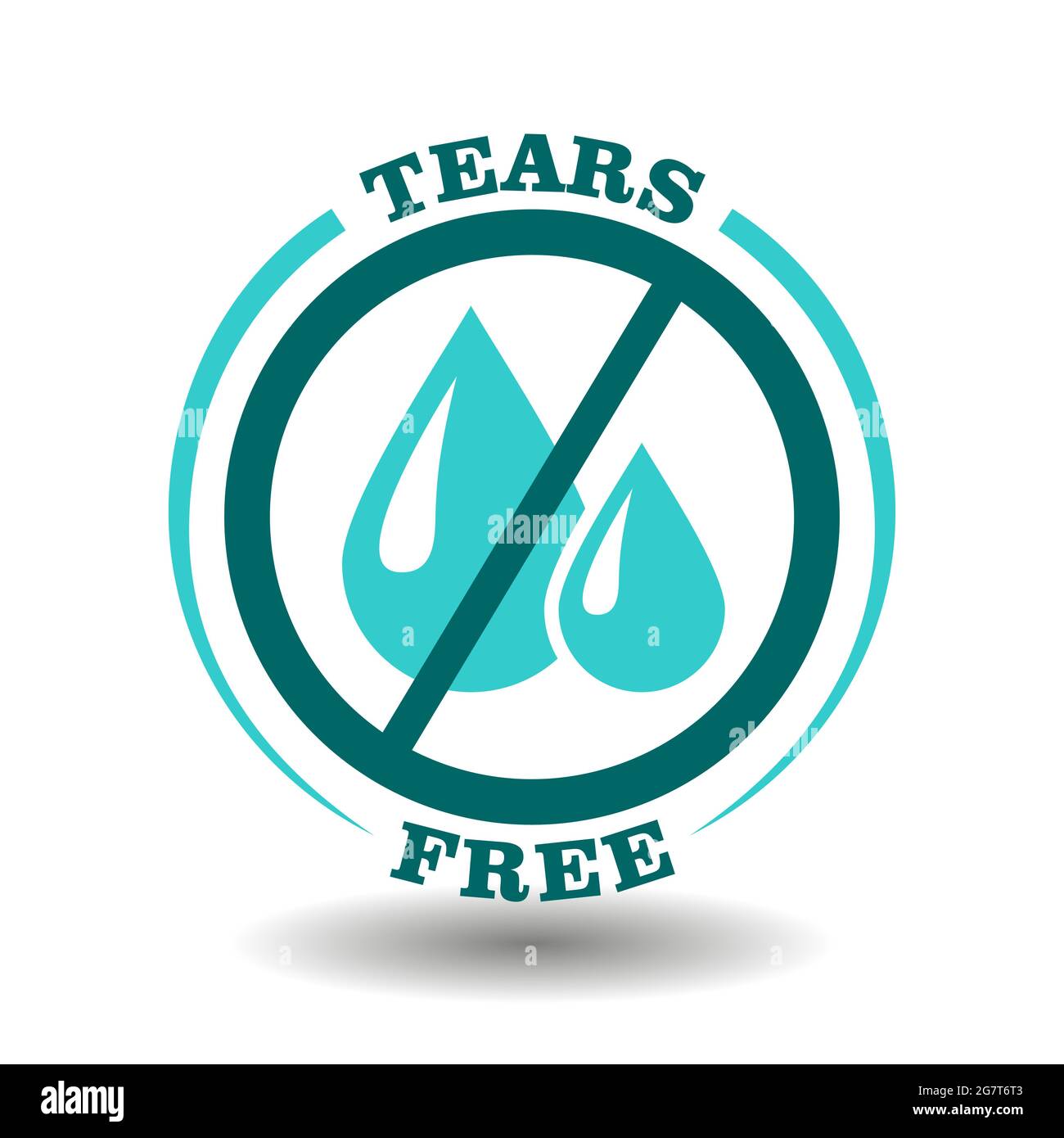 Simple vector round logo No Tears, Tears Free icon for gentle care cosmetic products with soft formula sign. Prohibited liquid water drops symbol in b Stock Vector