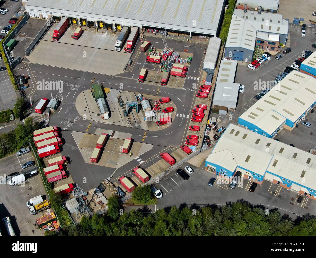 An aerial view of a Royal mail sorting depot Stock Photo