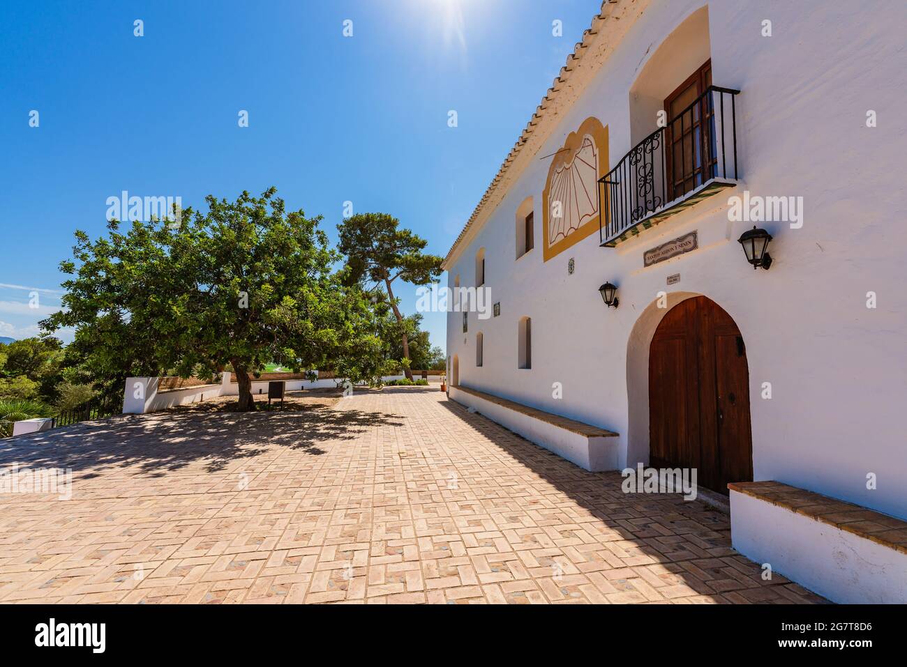 Sueca, Spain. Hermitage of the Saints. White little building on top of a hill. Place of worship. Muntanyeta dels Santa. Stock Photo
