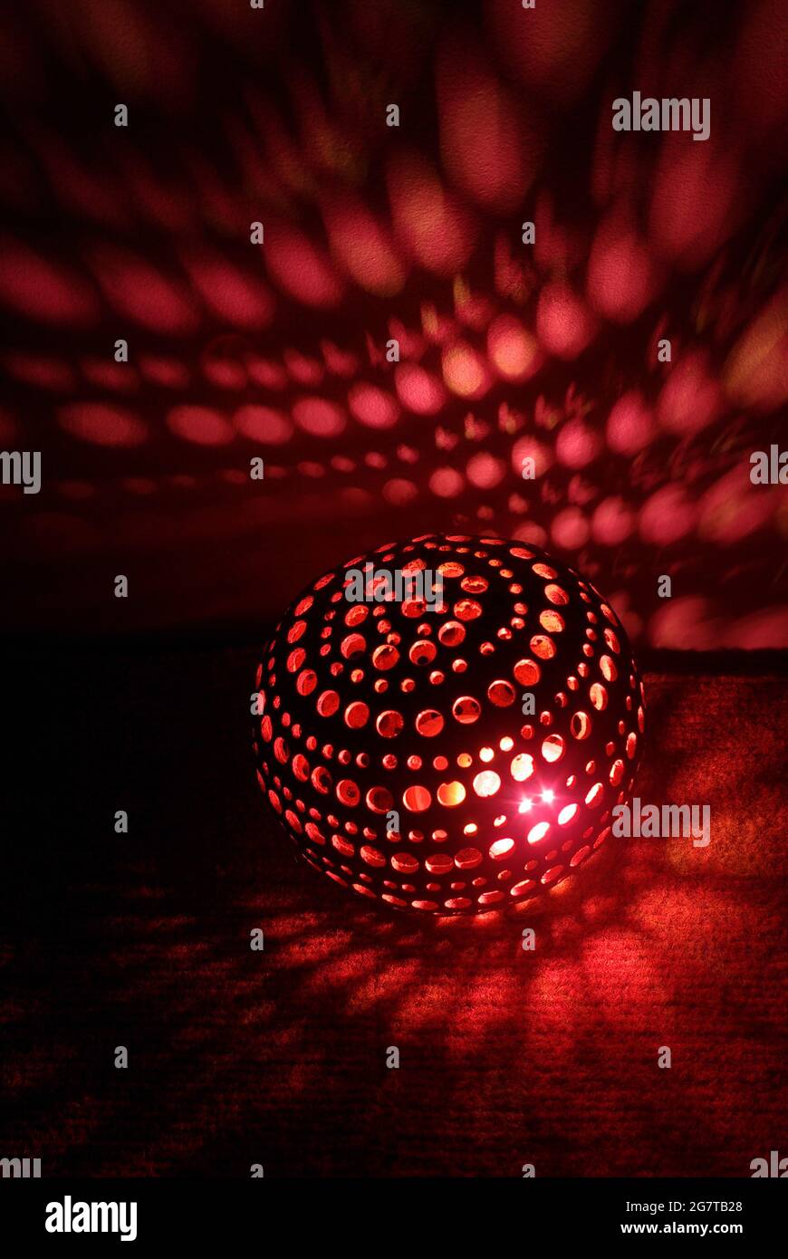 Red light inside a DIY coconut shell lamp Stock Photo Alamy