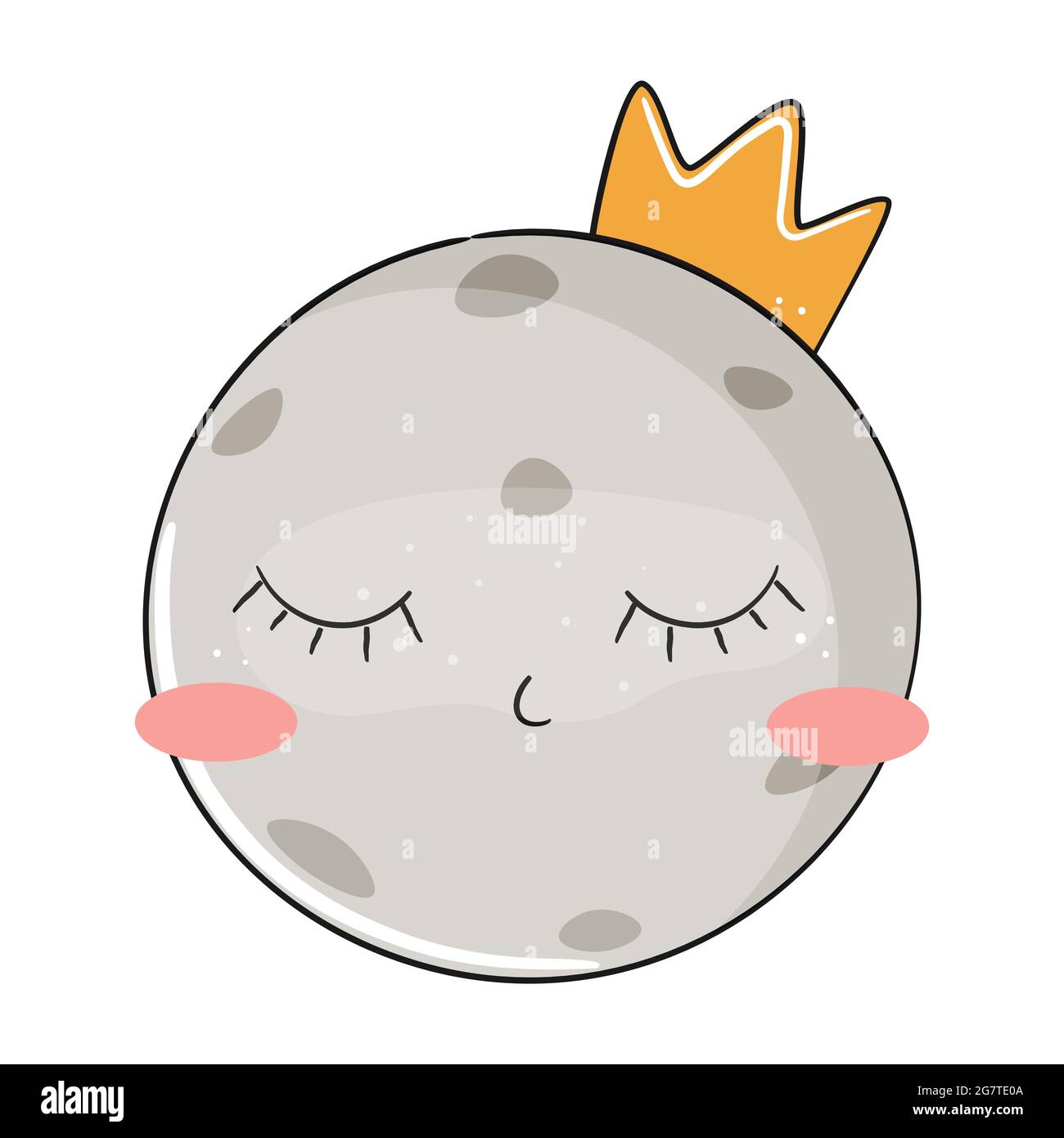 Cute cartoon moon with crown. Vector illustration. Stock Vector