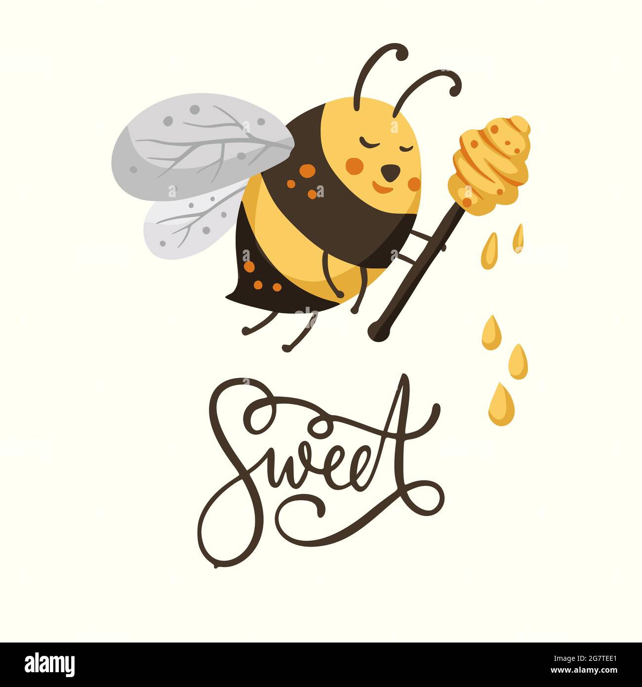 Cute cartoon bee illustration design with lettering funny quote and sweet honey. Insect love animal bumblebee honey kids greeting card Stock Vector Image & Art - Alamy Cute cartoon bee illustration design with lettering funny quote and sweet honey. Insect love animal bumblebee honey kids greeting card Stock Vector Image & Art - Alamy