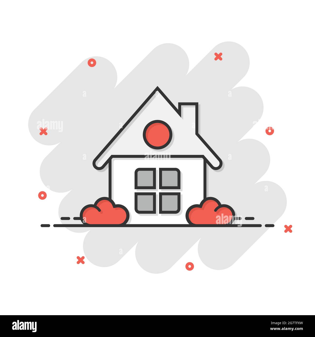 Building icon in comic style. Home cartoon vector illustration on white ...