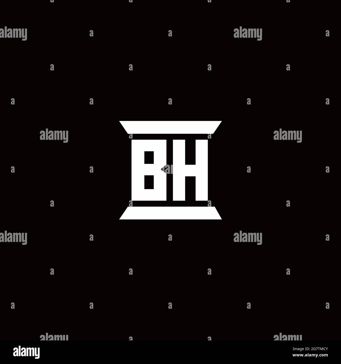 BH logo initial letter monogram with pillar shape design template isolated in black background Stock Vector