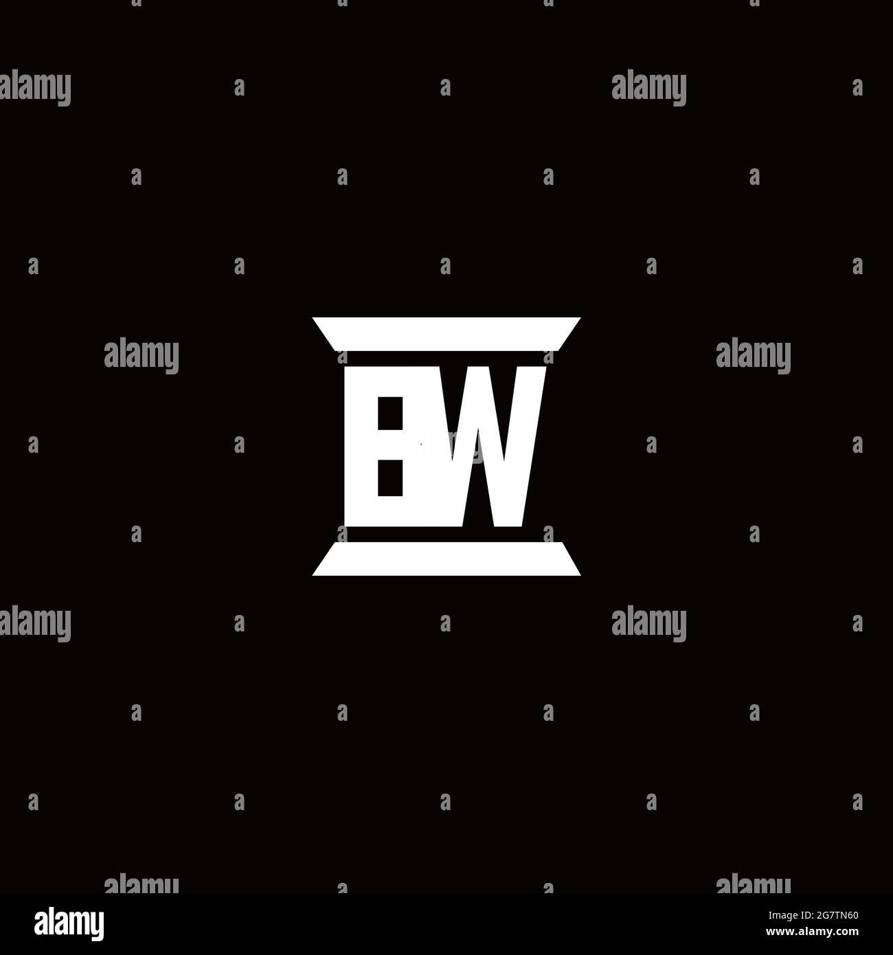 BW logo initial letter monogram with pillar shape design template isolated in black background Stock Vector