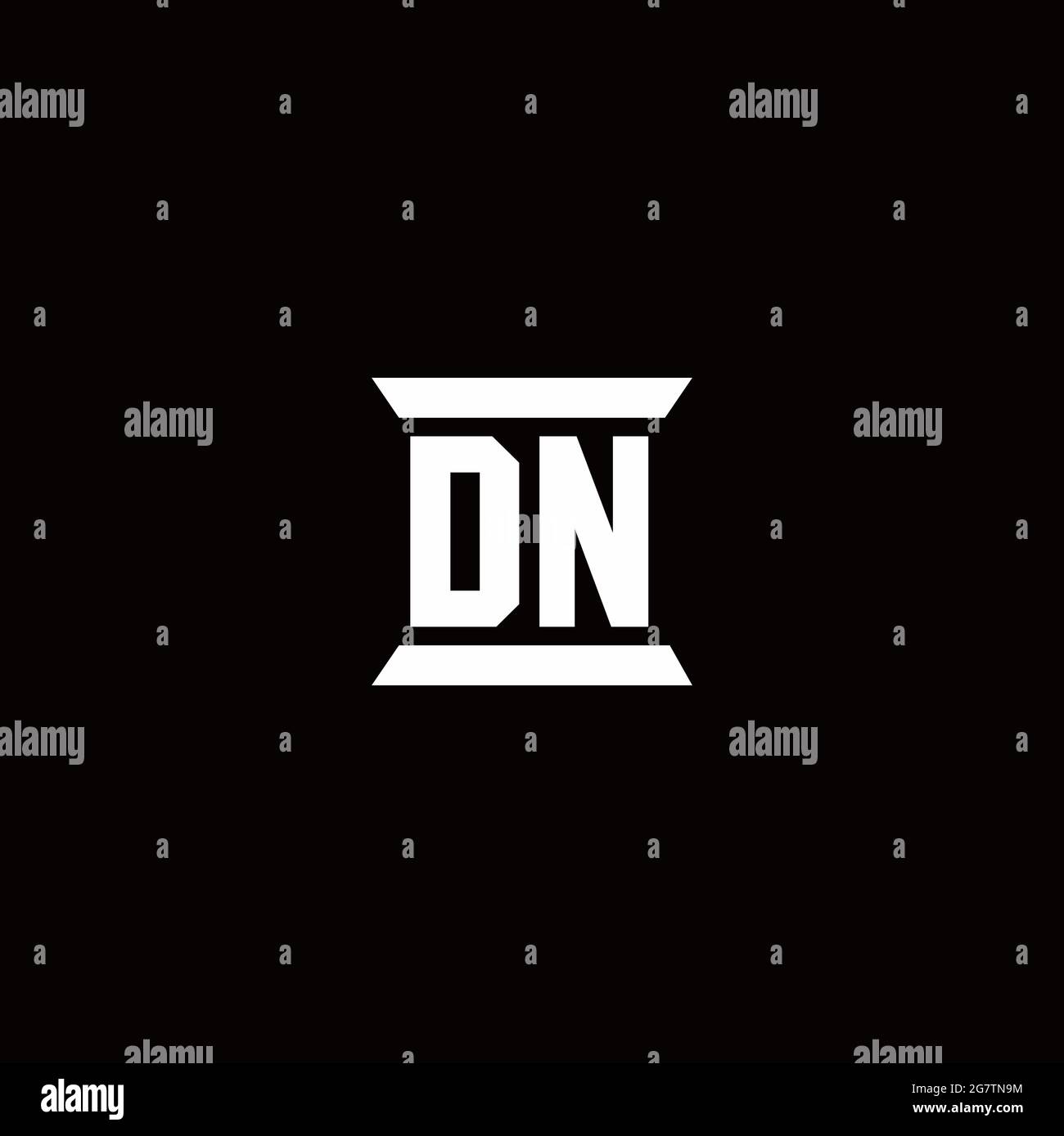 DN logo initial letter monogram with pillar shape design template isolated in black background Stock Vector