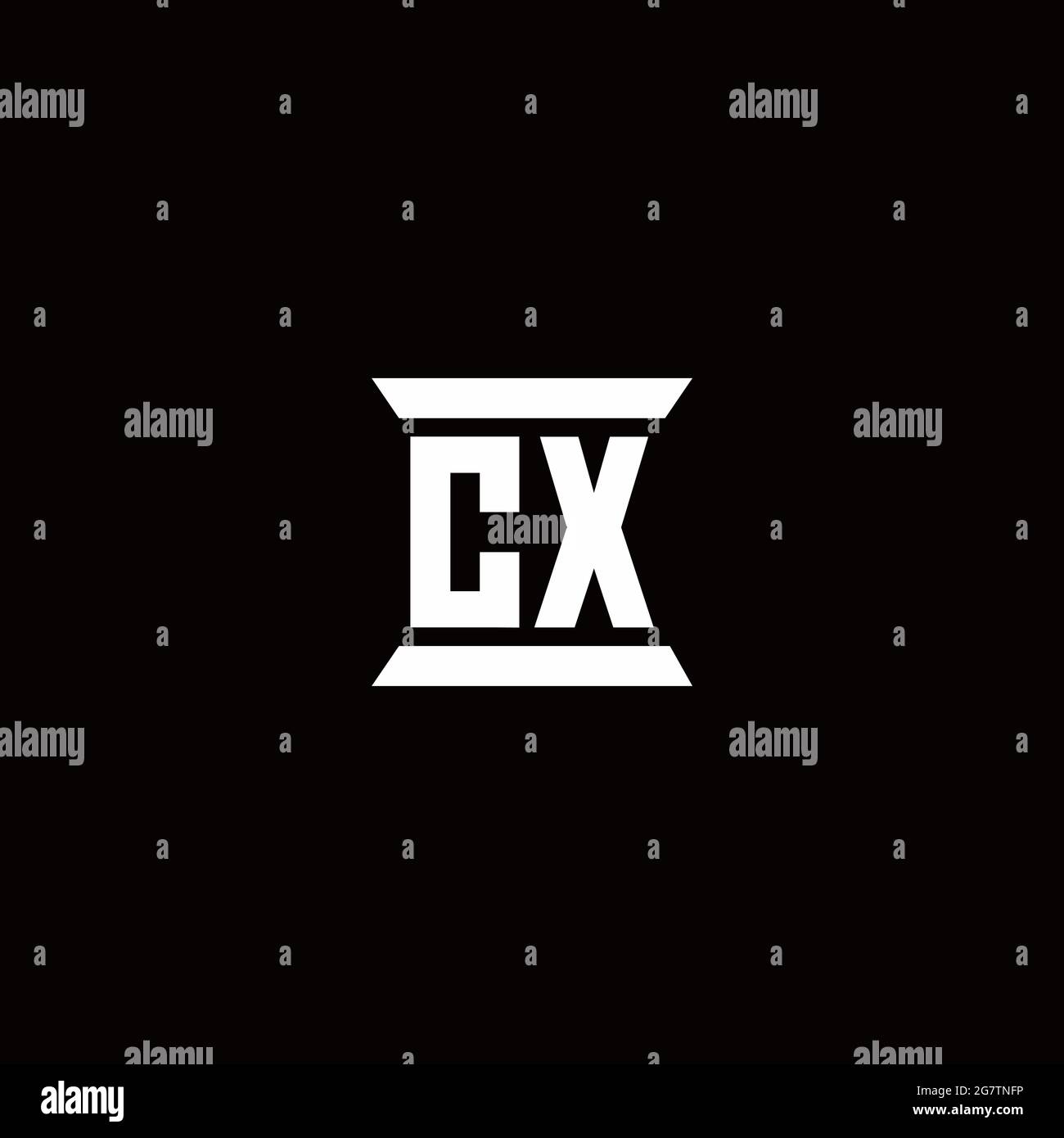 CX logo initial letter monogram with pillar shape design template isolated in black background Stock Vector