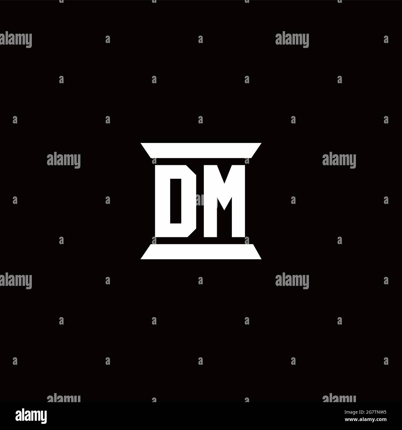 DM logo initial letter monogram with pillar shape design template isolated in black background Stock Vector