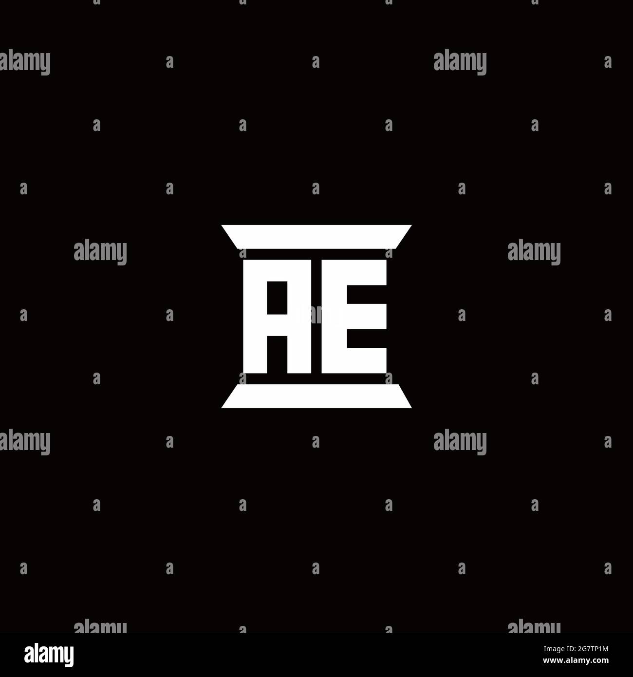 AE logo initial letter monogram with pillar shape design template isolated in black background Stock Vector