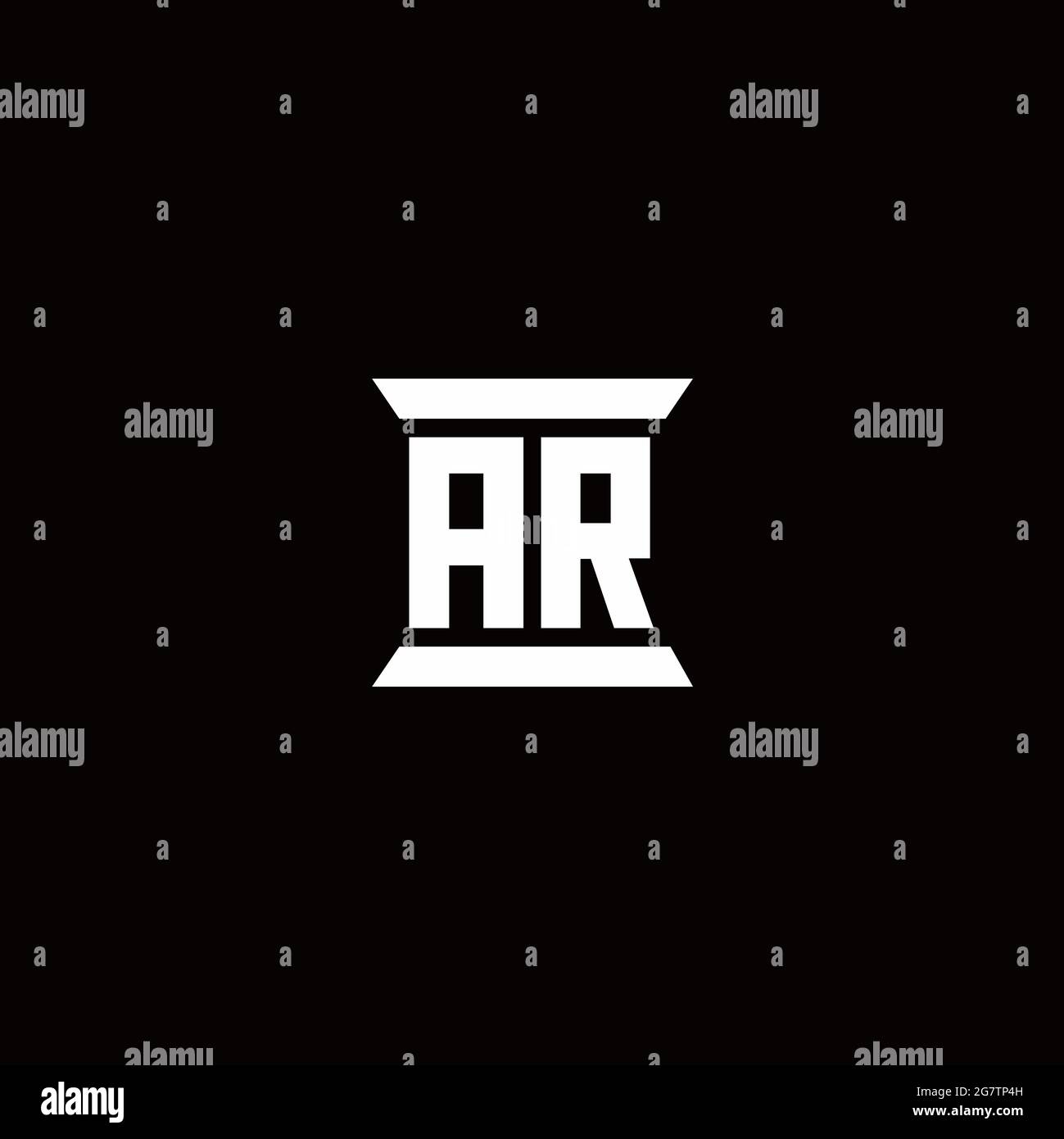 AR logo initial letter monogram with pillar shape design template isolated in black background Stock Vector