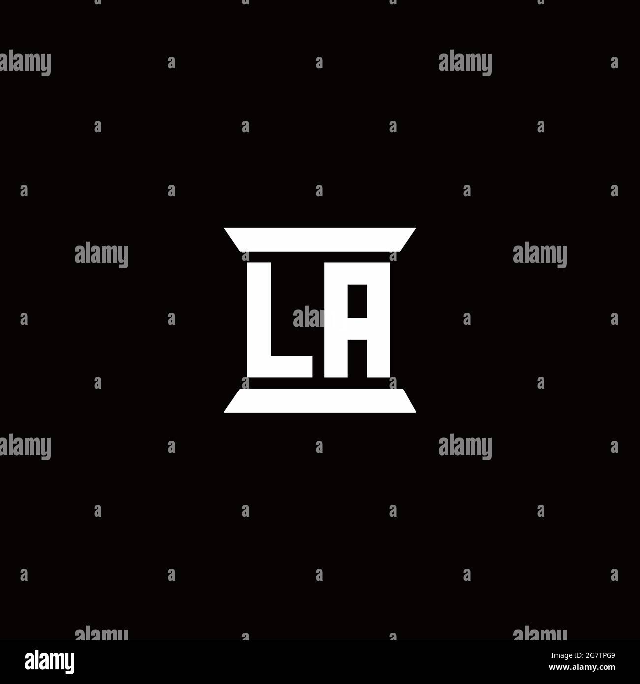 LA logo initial letter monogram with pillar shape design template isolated in black background Stock Vector
