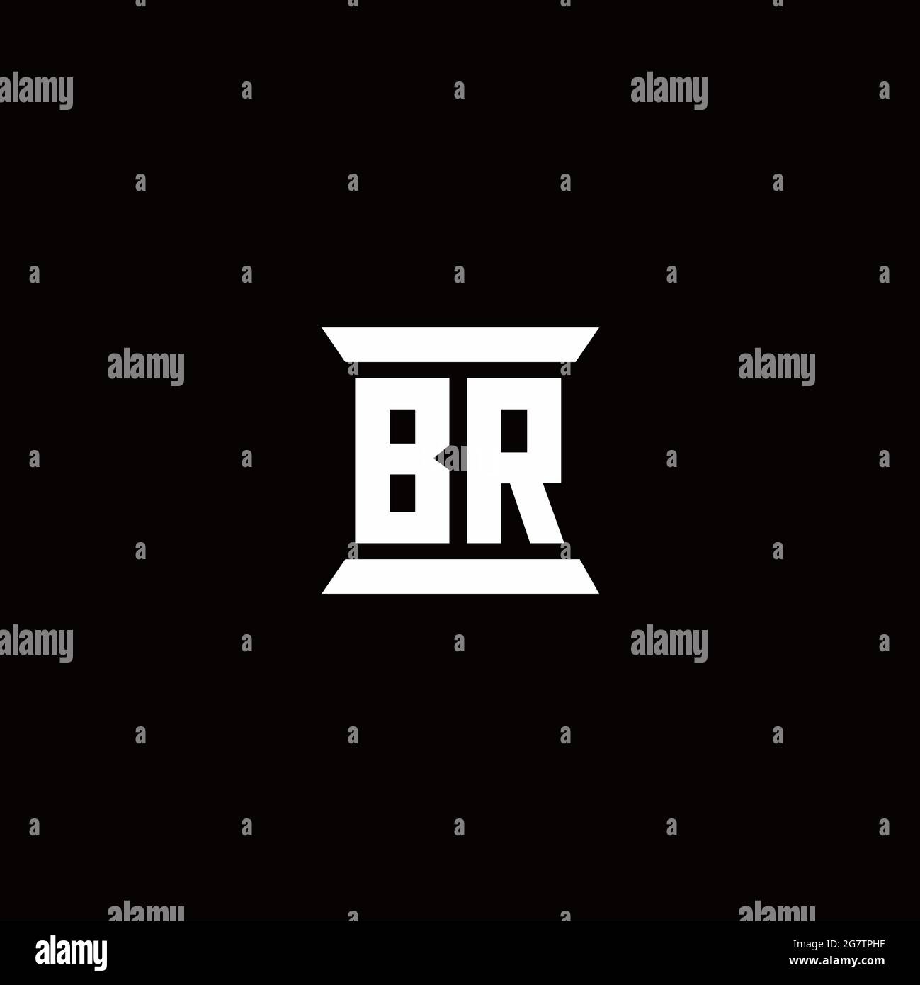 BR logo initial letter monogram with pillar shape design template isolated in black background Stock Vector
