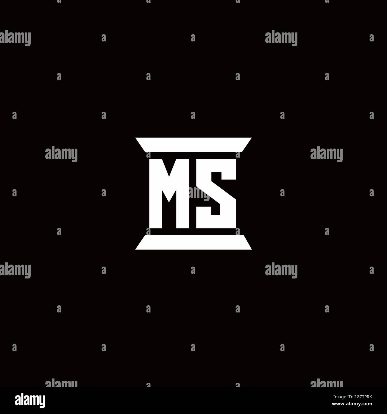 MS logo initial letter monogram with pillar shape design template isolated in black background Stock Vector