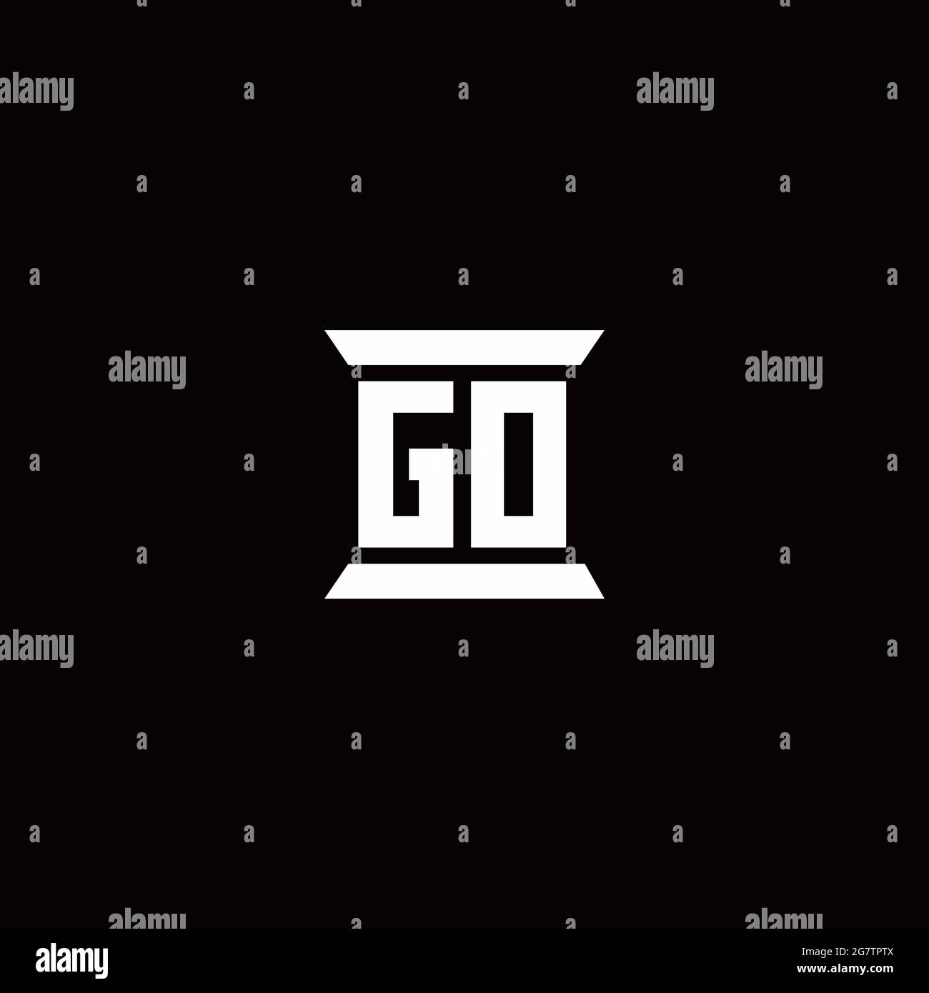 GO logo initial letter monogram with pillar shape design template isolated in black background Stock Vector