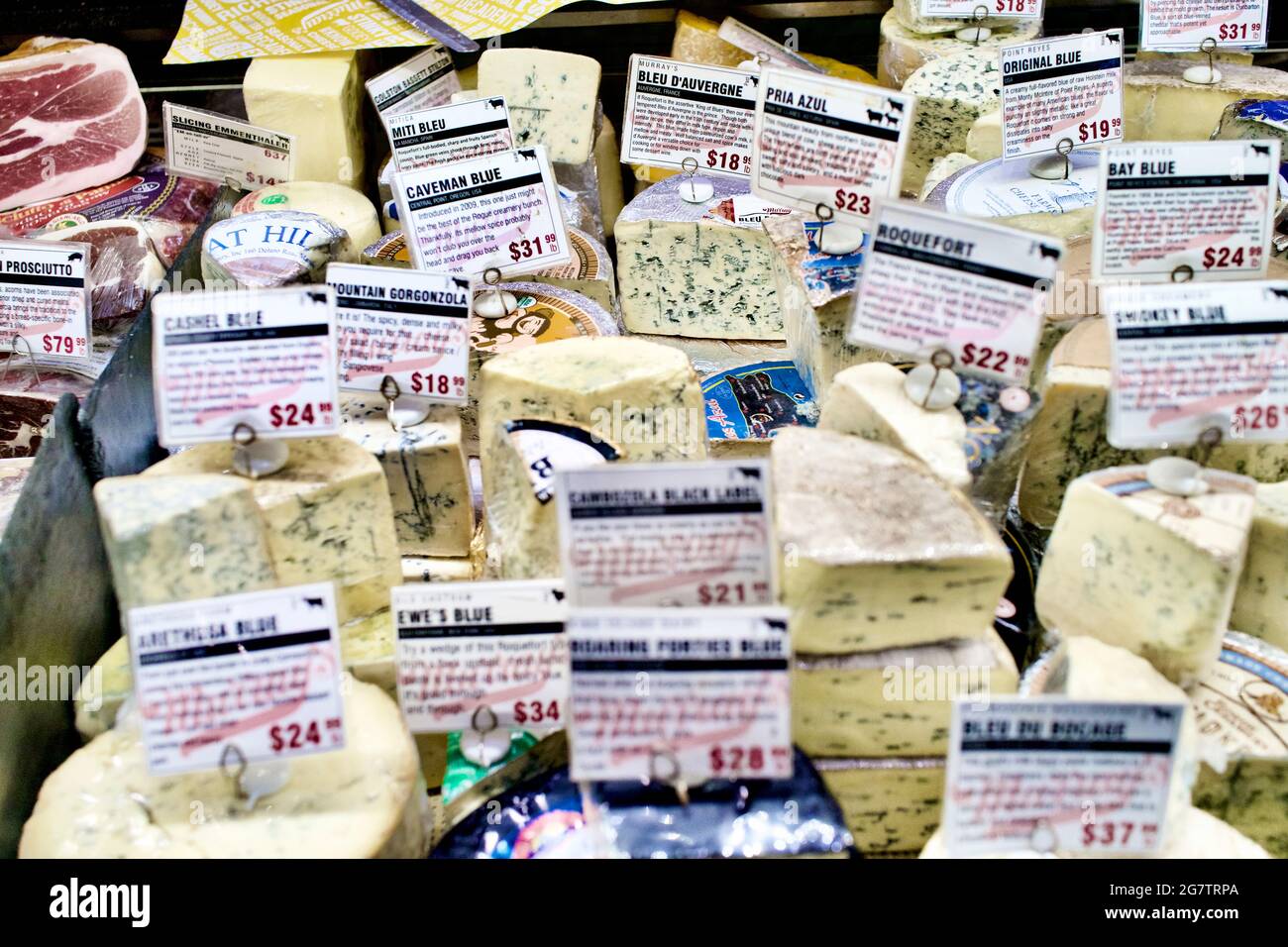 Display case of cheese at Murray’s Cheese Flagship store on Bleecker