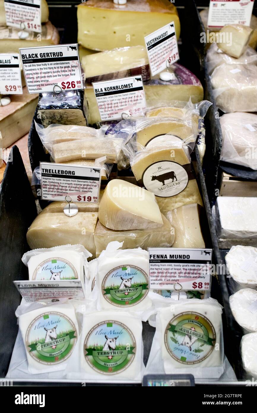 Display case of cheese at Murray’s Cheese Flagship store on Bleecker