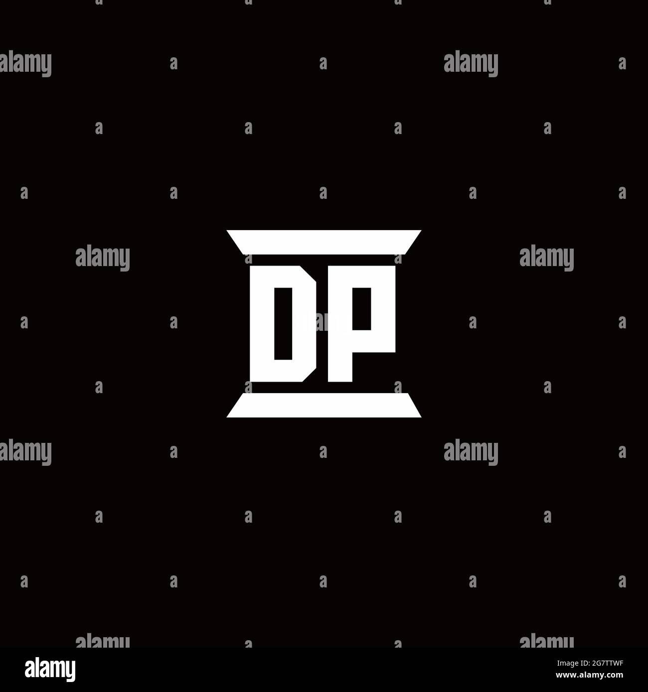 DP logo initial letter monogram with pillar shape design template isolated in black background Stock Vector