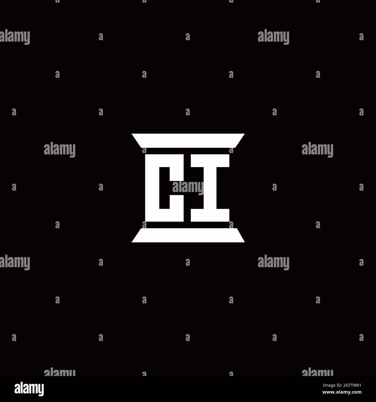 CI logo initial letter monogram with pillar shape design template isolated in black background Stock Vector