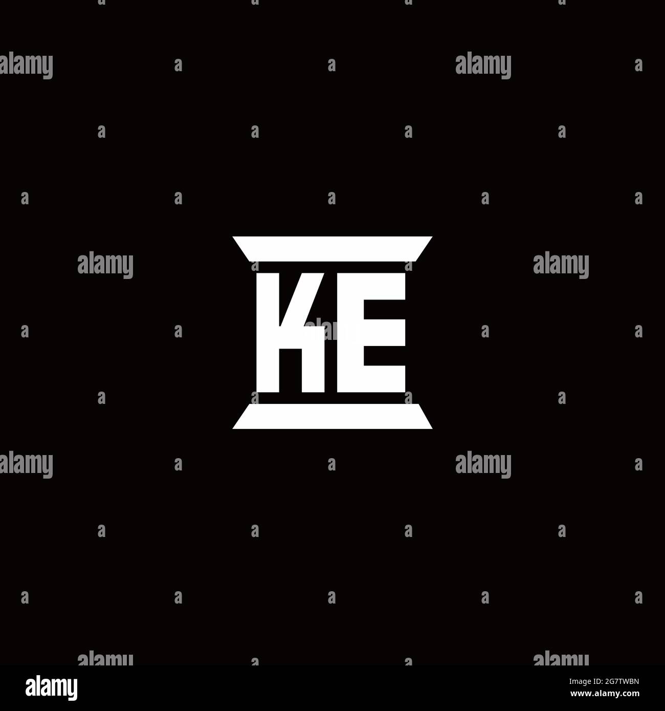 KE logo initial letter monogram with pillar shape design template isolated in black background Stock Vector