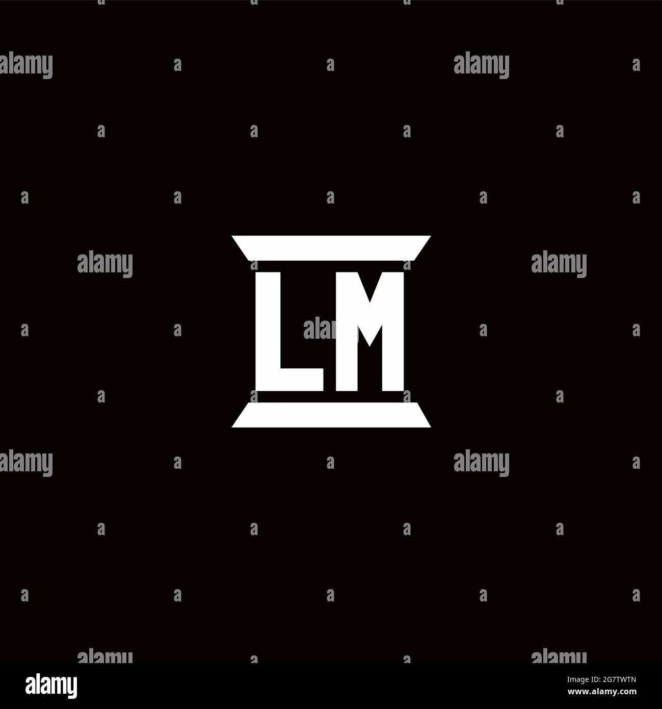 LM logo initial letter monogram with pillar shape design template isolated in black background Stock Vector